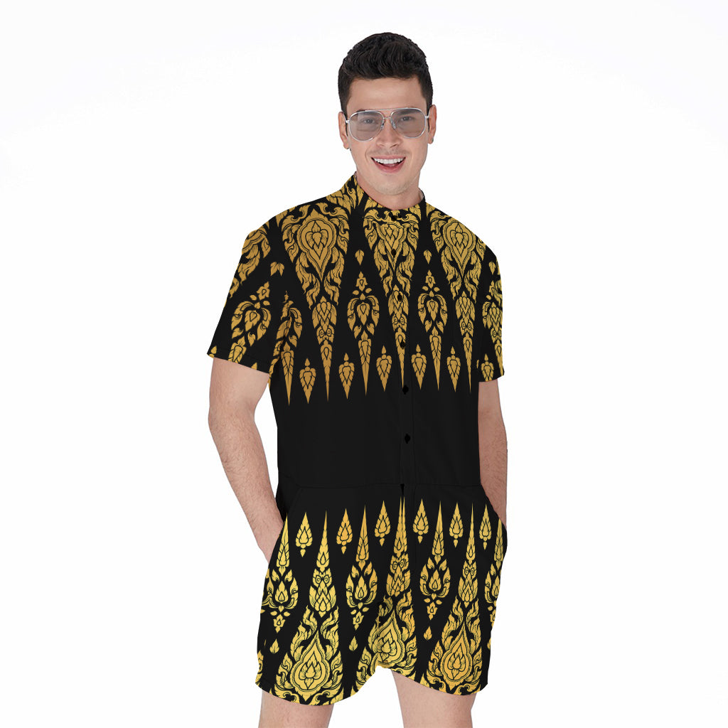 Gold And Black Thai Pattern Print Men's Rompers
