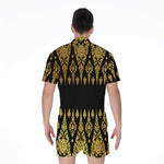 Gold And Black Thai Pattern Print Men's Rompers