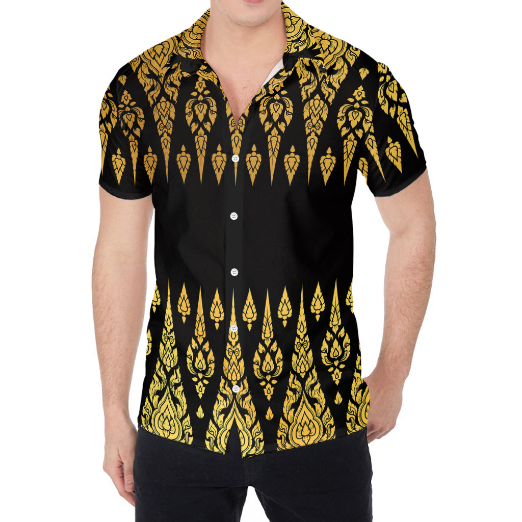 Gold And Black Thai Pattern Print Men's Shirt