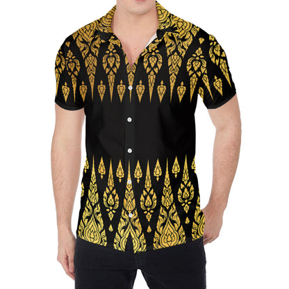Gold And Black Thai Pattern Print Men's Shirt