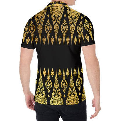 Gold And Black Thai Pattern Print Men's Shirt