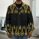 Gold And Black Thai Pattern Print Men's Shirt Jacket