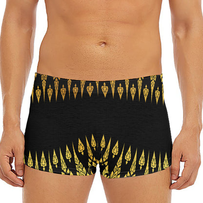 Gold And Black Thai Pattern Print Men's Short Boxer Briefs