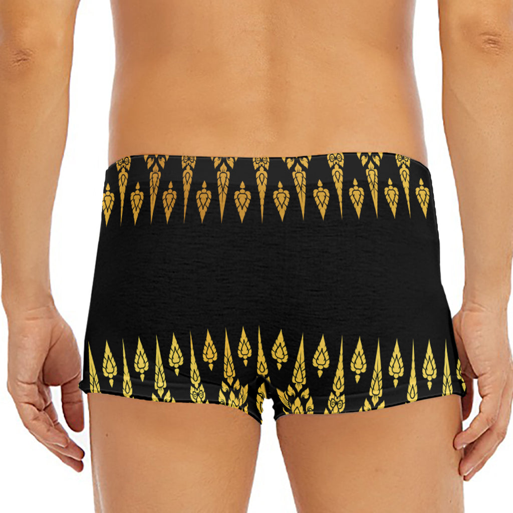 Gold And Black Thai Pattern Print Men's Short Boxer Briefs
