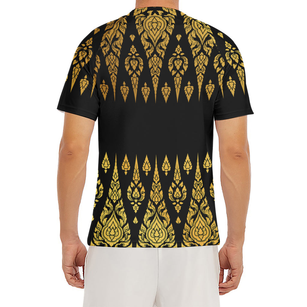 Gold And Black Thai Pattern Print Men's Short Sleeve Rash Guard