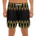 Gold And Black Thai Pattern Print Men's Split Running Shorts