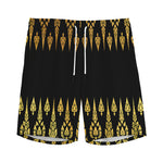 Gold And Black Thai Pattern Print Men's Sports Shorts