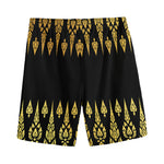 Gold And Black Thai Pattern Print Men's Sports Shorts