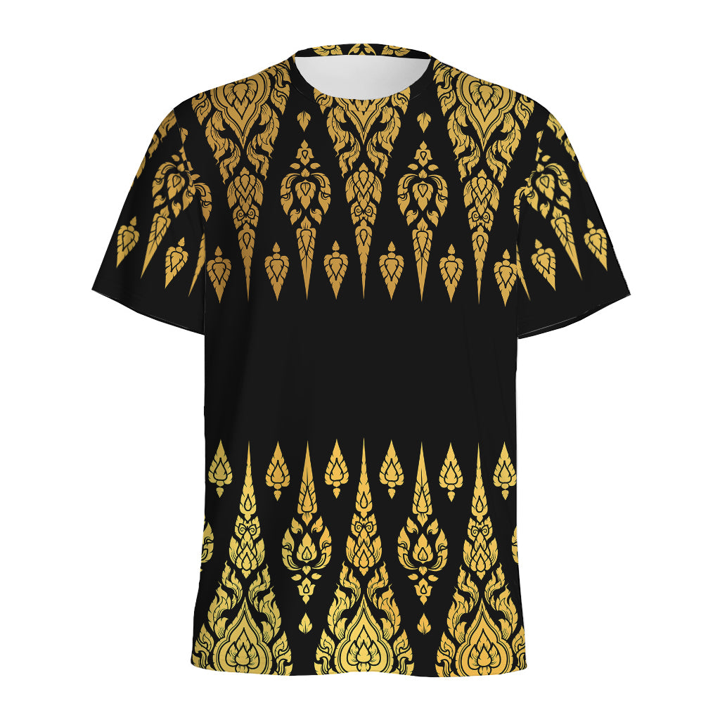 Gold And Black Thai Pattern Print Men's Sports T-Shirt