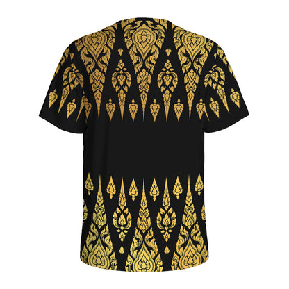 Gold And Black Thai Pattern Print Men's Sports T-Shirt