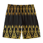 Gold And Black Thai Pattern Print Men's Swim Trunks