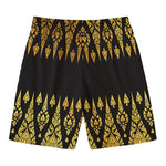 Gold And Black Thai Pattern Print Men's Swim Trunks