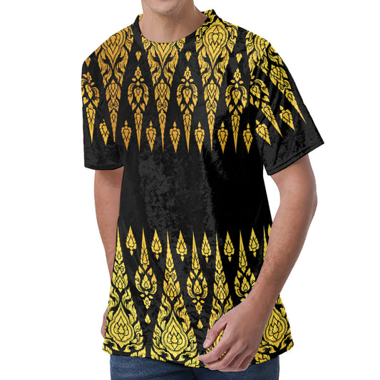 Gold And Black Thai Pattern Print Men's Velvet T-Shirt