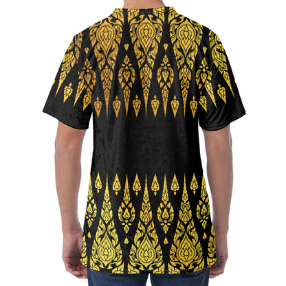 Gold And Black Thai Pattern Print Men's Velvet T-Shirt