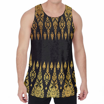 Gold And Black Thai Pattern Print Men's Velvet Tank Top