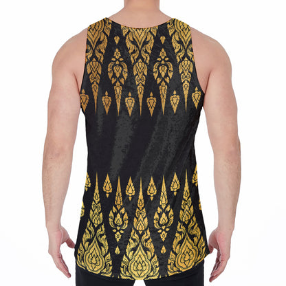 Gold And Black Thai Pattern Print Men's Velvet Tank Top