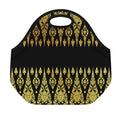 Gold And Black Thai Pattern Print Neoprene Lunch Bag