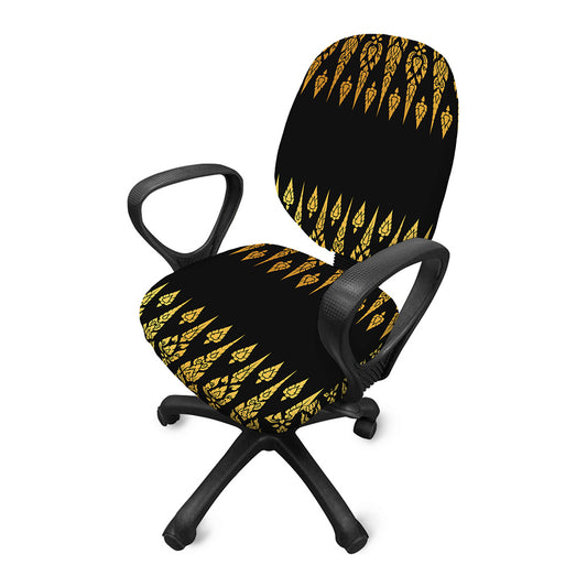 Gold And Black Thai Pattern Print Office Chair Cover