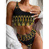 Gold And Black Thai Pattern Print One Shoulder Bikini Top