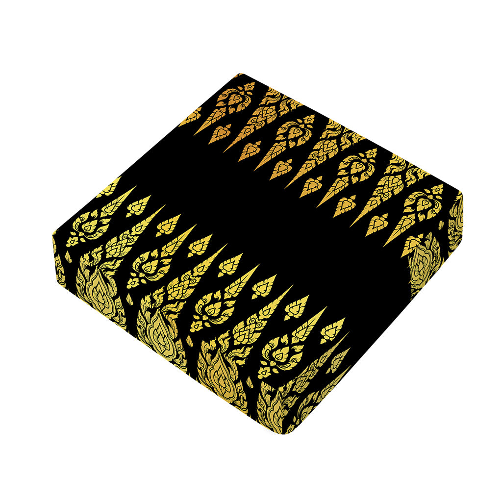 Gold And Black Thai Pattern Print Outdoor Seat Cushion Cover