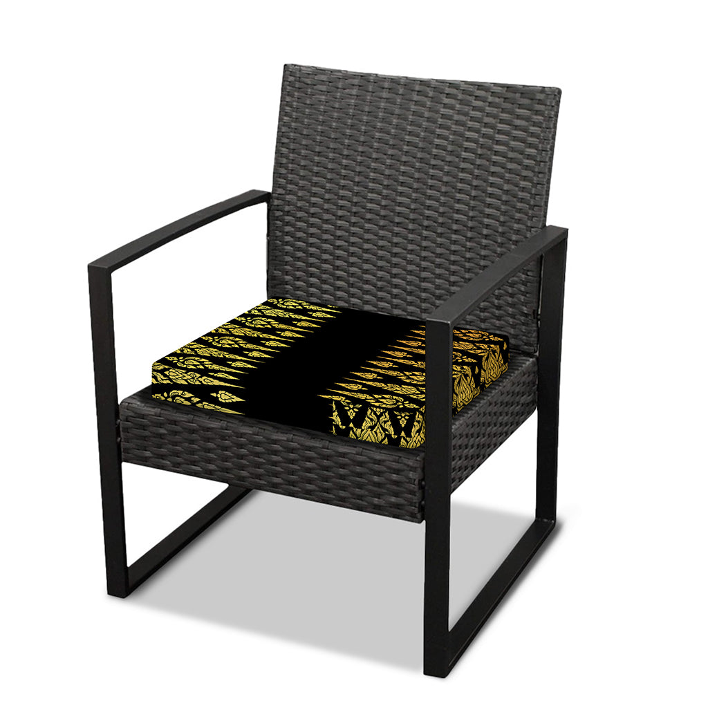 Gold And Black Thai Pattern Print Outdoor Seat Cushion Cover