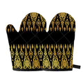Gold And Black Thai Pattern Print Oven Mitts