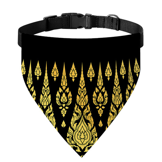 Gold And Black Thai Pattern Print Over The Collar Dog Bandana