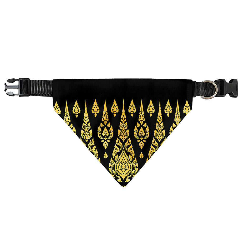 Gold And Black Thai Pattern Print Over The Collar Dog Bandana