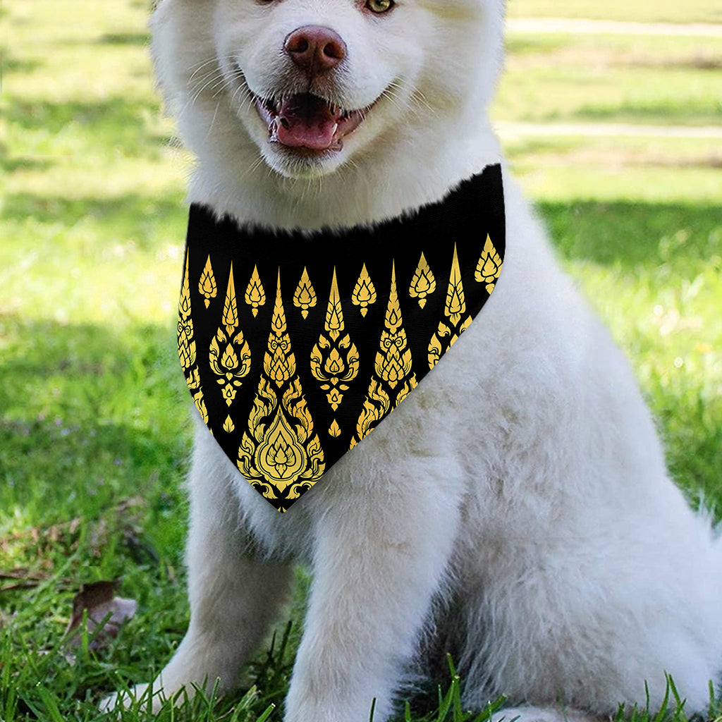 Gold And Black Thai Pattern Print Over The Collar Dog Bandana
