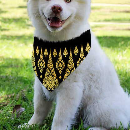 Gold And Black Thai Pattern Print Over The Collar Dog Bandana