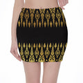 Gold And Black Thai Pattern Print Pencil Mini Skirt
