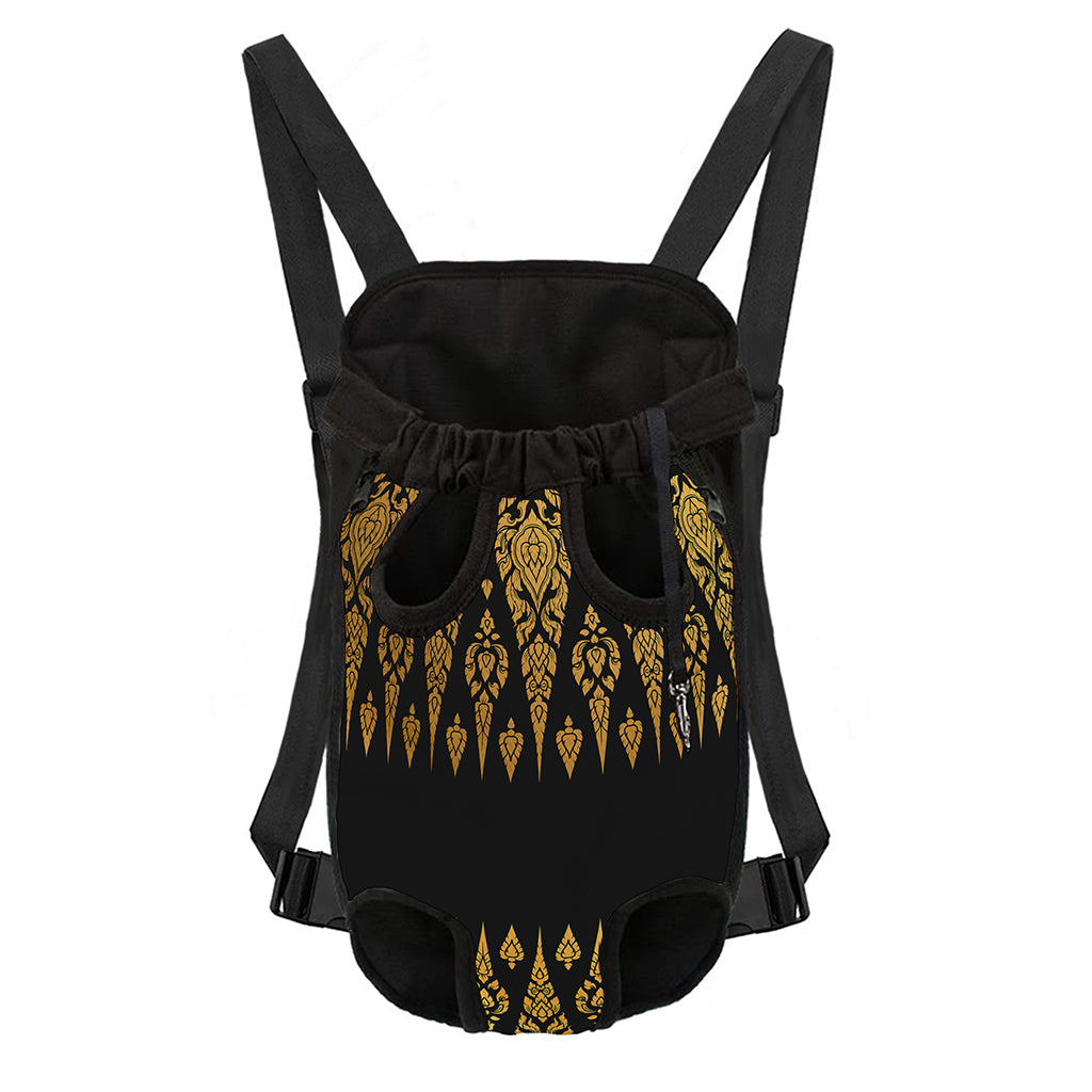 Gold And Black Thai Pattern Print Pet Carrier Backpack