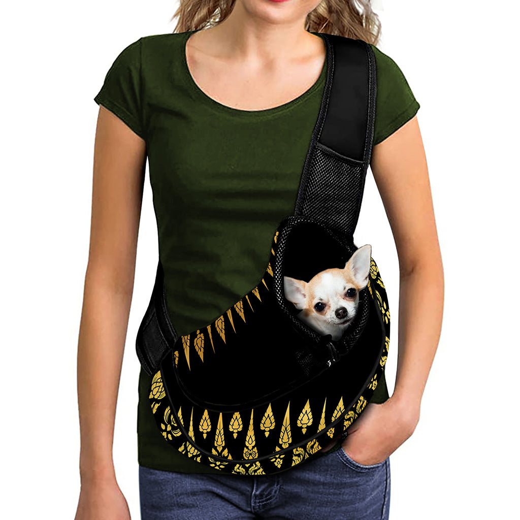 Gold And Black Thai Pattern Print Pet Sling Carrier