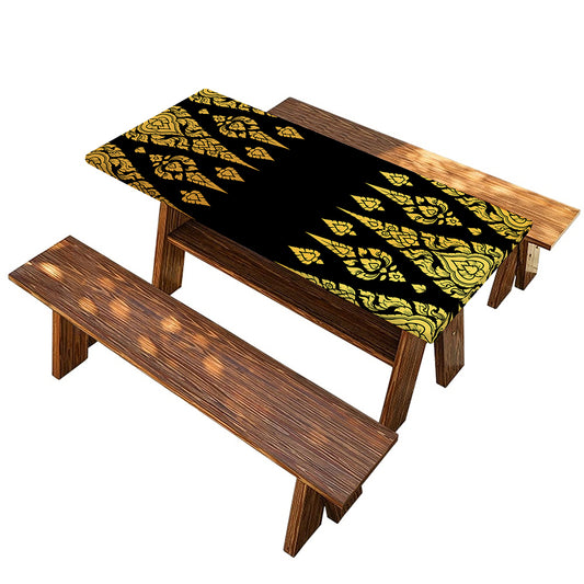 Gold And Black Thai Pattern Print Picnic Table Cover