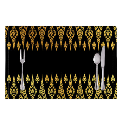 Gold And Black Thai Pattern Print Placemat
