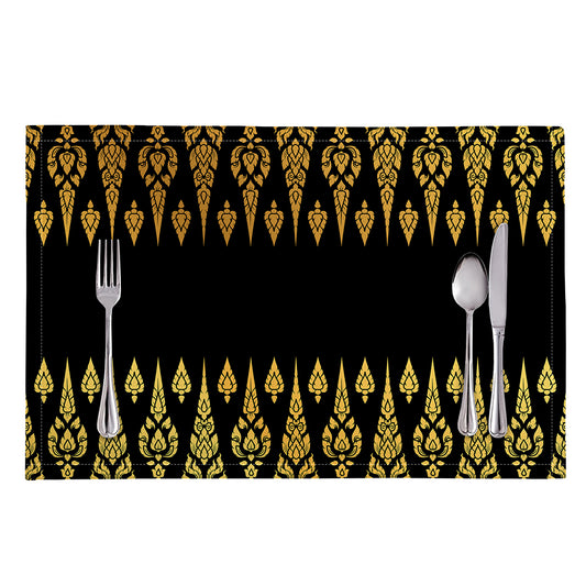 Gold And Black Thai Pattern Print Placemat