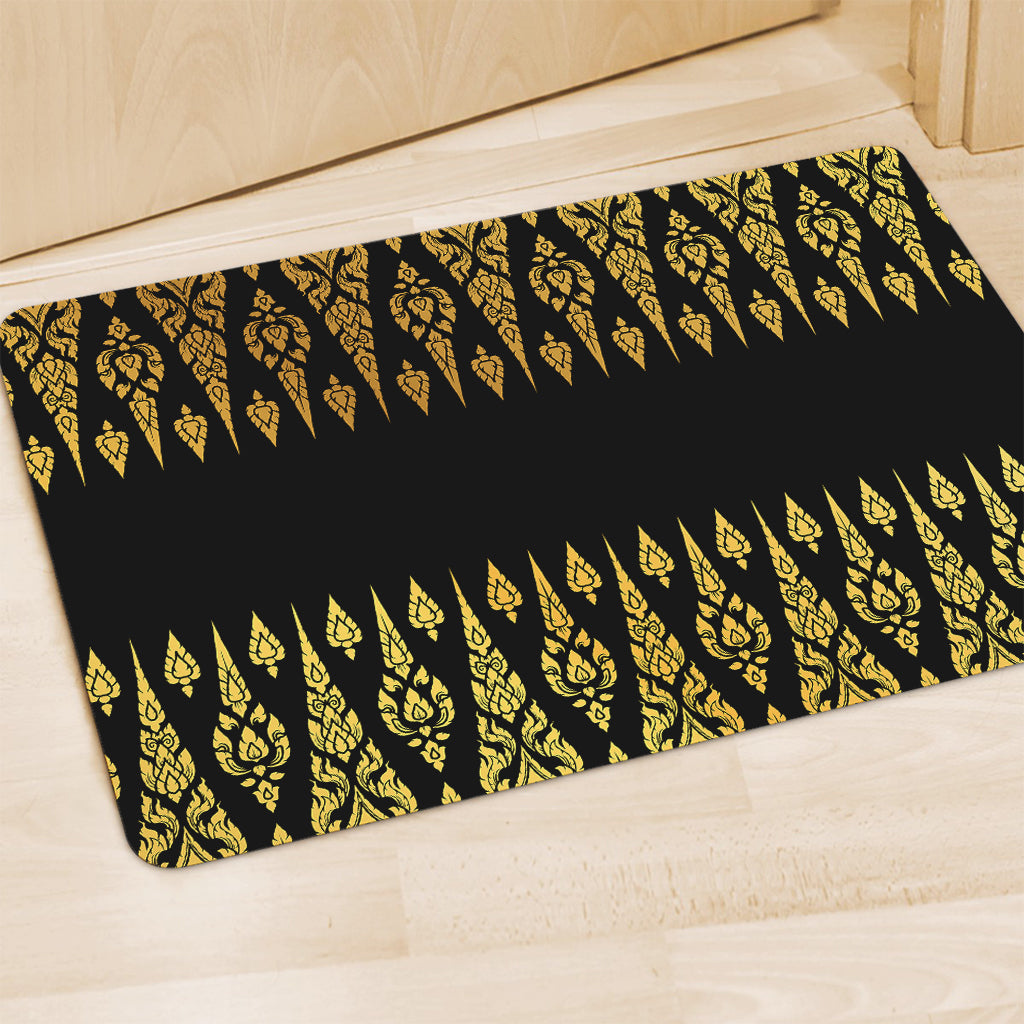 Gold And Black Thai Pattern Print Polyester Doormat