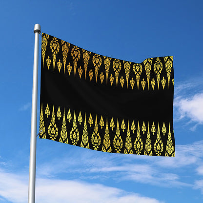 Gold And Black Thai Pattern Print Polyester Flag