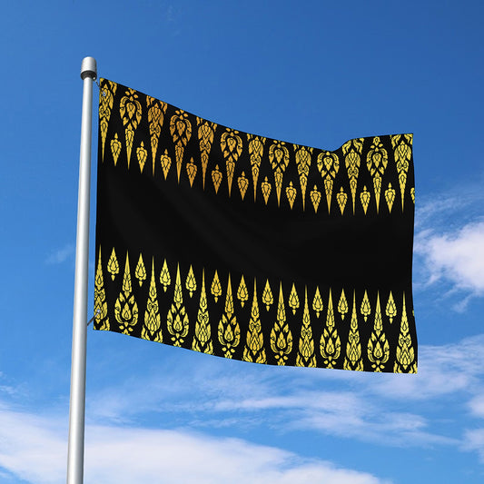 Gold And Black Thai Pattern Print Polyester Flag