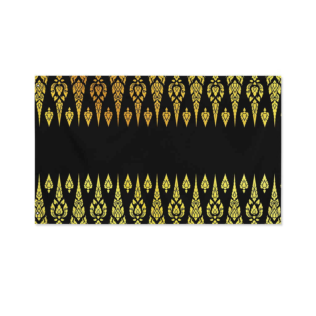 Gold And Black Thai Pattern Print Polyester Flag