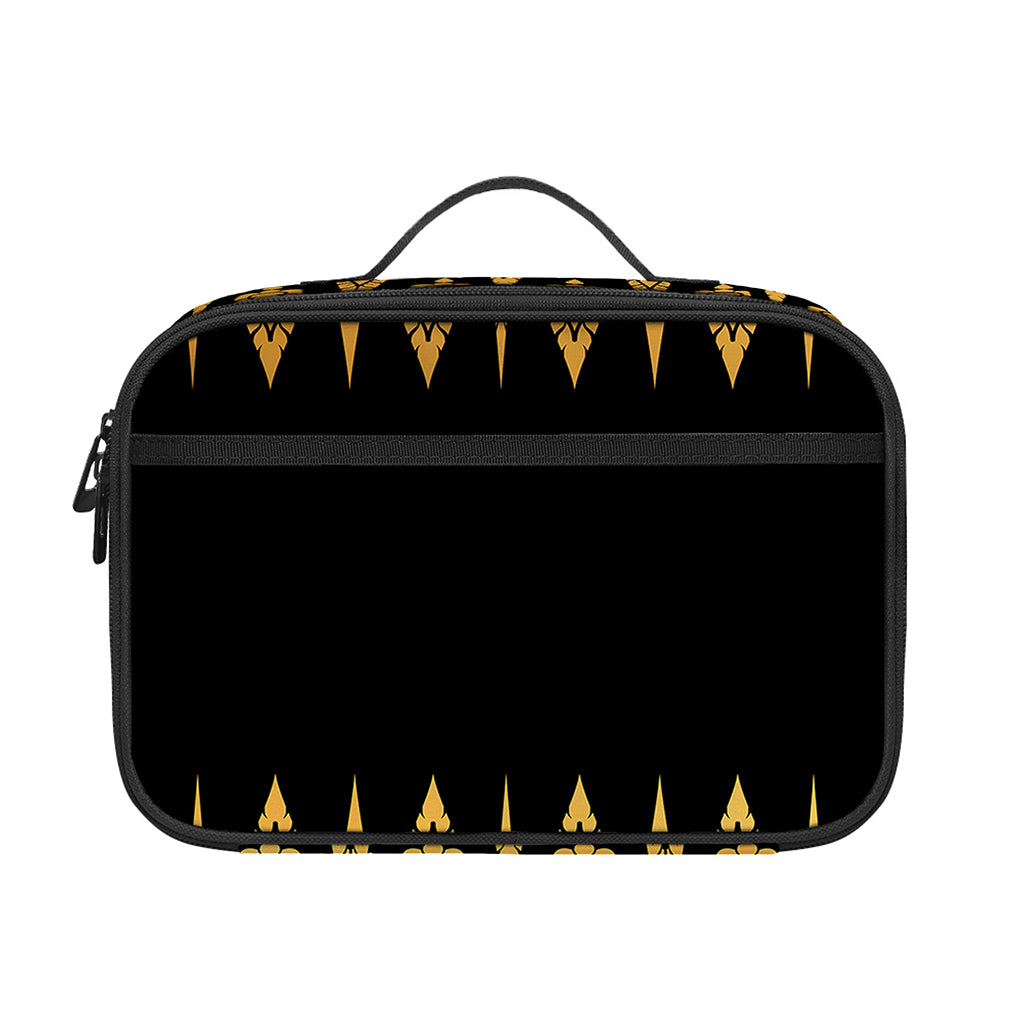 Gold And Black Thai Pattern Print Portable Lunch Bag
