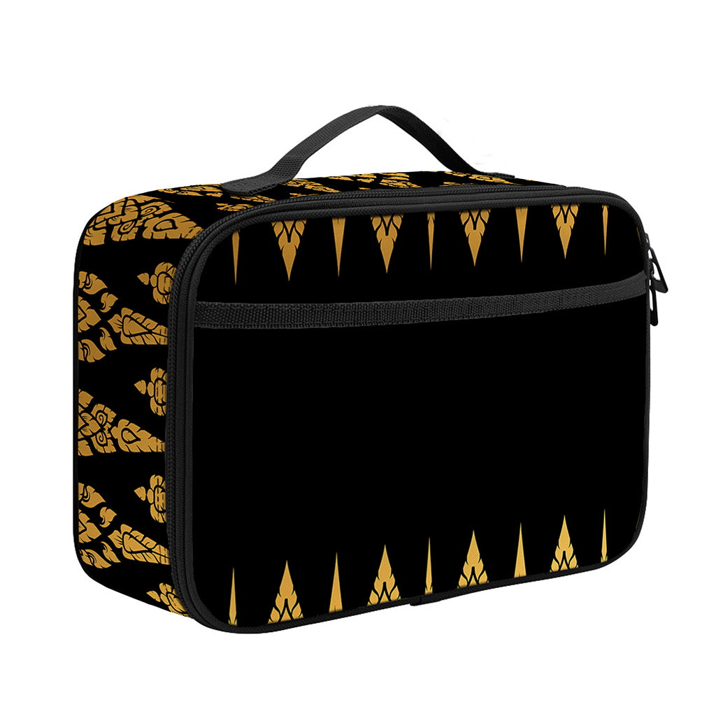 Gold And Black Thai Pattern Print Portable Lunch Bag