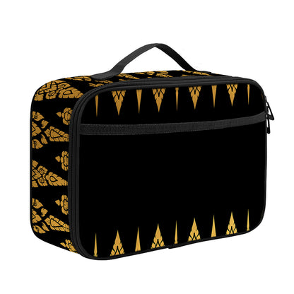 Gold And Black Thai Pattern Print Portable Lunch Bag