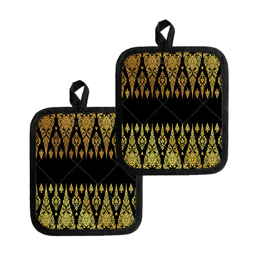 Gold And Black Thai Pattern Print Pot Holders