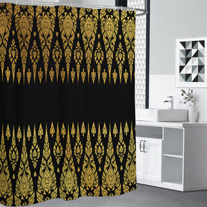 Gold And Black Thai Pattern Print Premium Shower Curtain