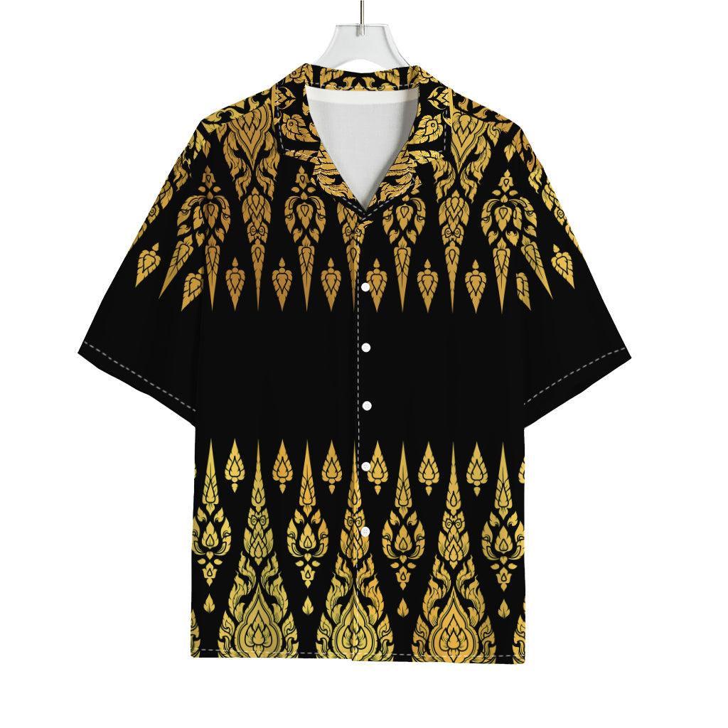 Gold And Black Thai Pattern Print Rayon Hawaiian Shirt