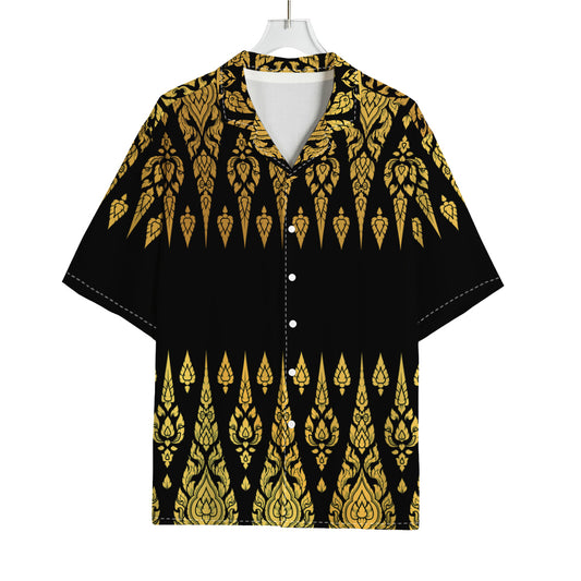 Gold And Black Thai Pattern Print Rayon Hawaiian Shirt