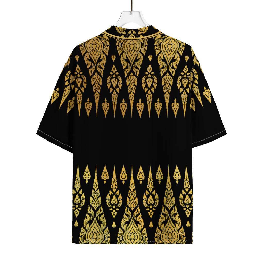 Gold And Black Thai Pattern Print Rayon Hawaiian Shirt