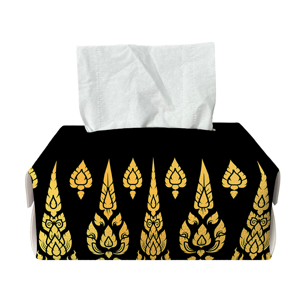 Gold And Black Thai Pattern Print Rectangle Tissue Box Cover