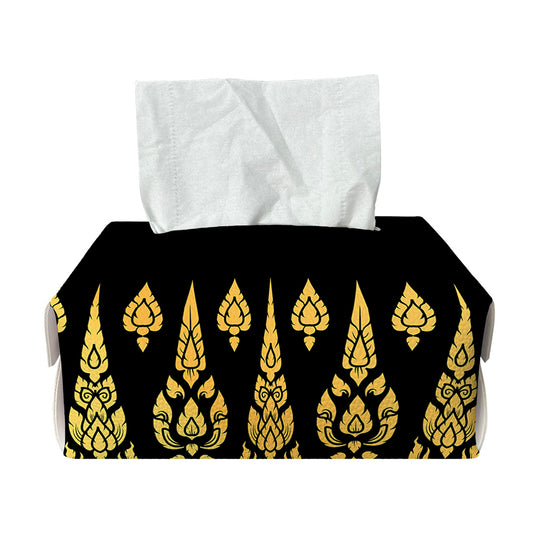 Gold And Black Thai Pattern Print Rectangle Tissue Box Cover